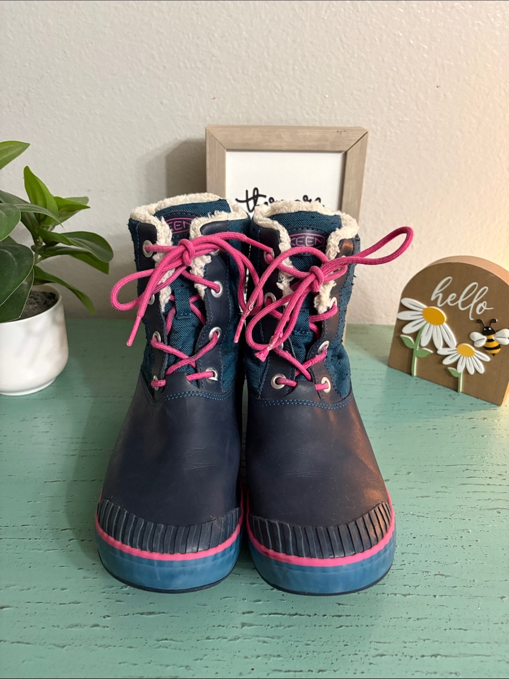 Navy and Pink Winter Waterproof Boots